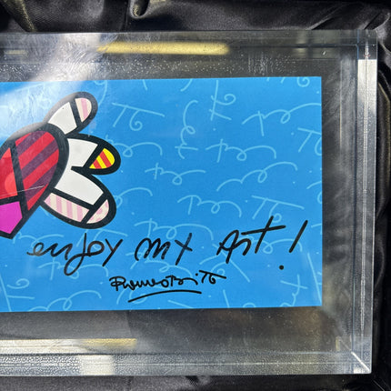 Romero Britto Double Sided Glass Block- Flying Hearts Design