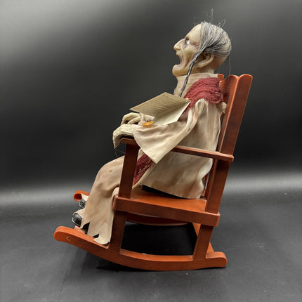 Pan Asian Creation Haunted Old Lady Rocking Chair Halloween Animated Talks Video