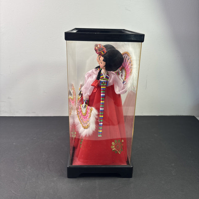  Vintage Korean Dancing Dolls with Fans in Doll Case