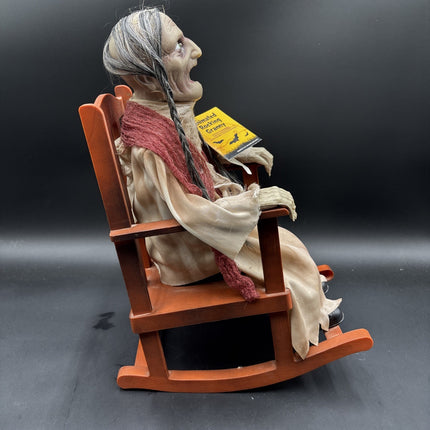 Pan Asian Creation Haunted Old Lady Rocking Chair Halloween Animated Talks Video