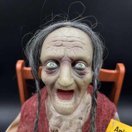 Pan Asian Creation Haunted Old Lady Rocking Chair Halloween Animated Talks Video