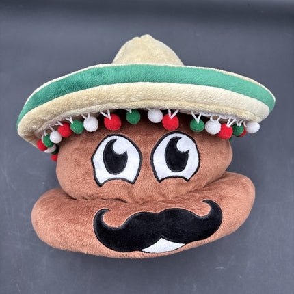 Rare Six Flags Poop Emoji Hat Plush With Sombrero & Mustache Mexican Style