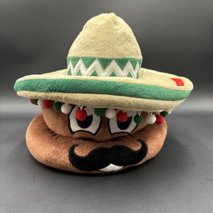Rare Six Flags Poop Emoji Hat Plush With Sombrero & Mustache Mexican Style