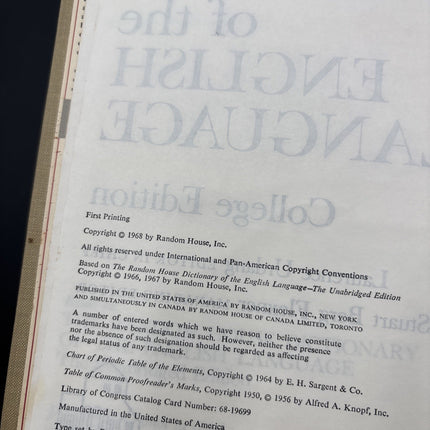 1969 The Random House Dictionary of the English Language College Ed 1st Printing