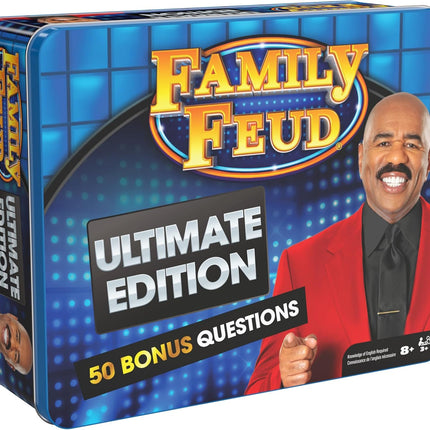 Spin Master Games, Family Feud: Ultimate Edition, Includes Tin Storage Box & 50 Bonus Questions, Friendly Competition Game, Family Game Night, 3+ Players, for Ages 8 & Up