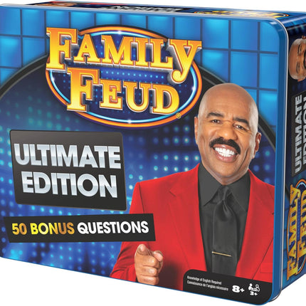 Spin Master Games, Family Feud: Ultimate Edition, Includes Tin Storage Box & 50 Bonus Questions, Friendly Competition Game, Family Game Night, 3+ Players, for Ages 8 & Up
